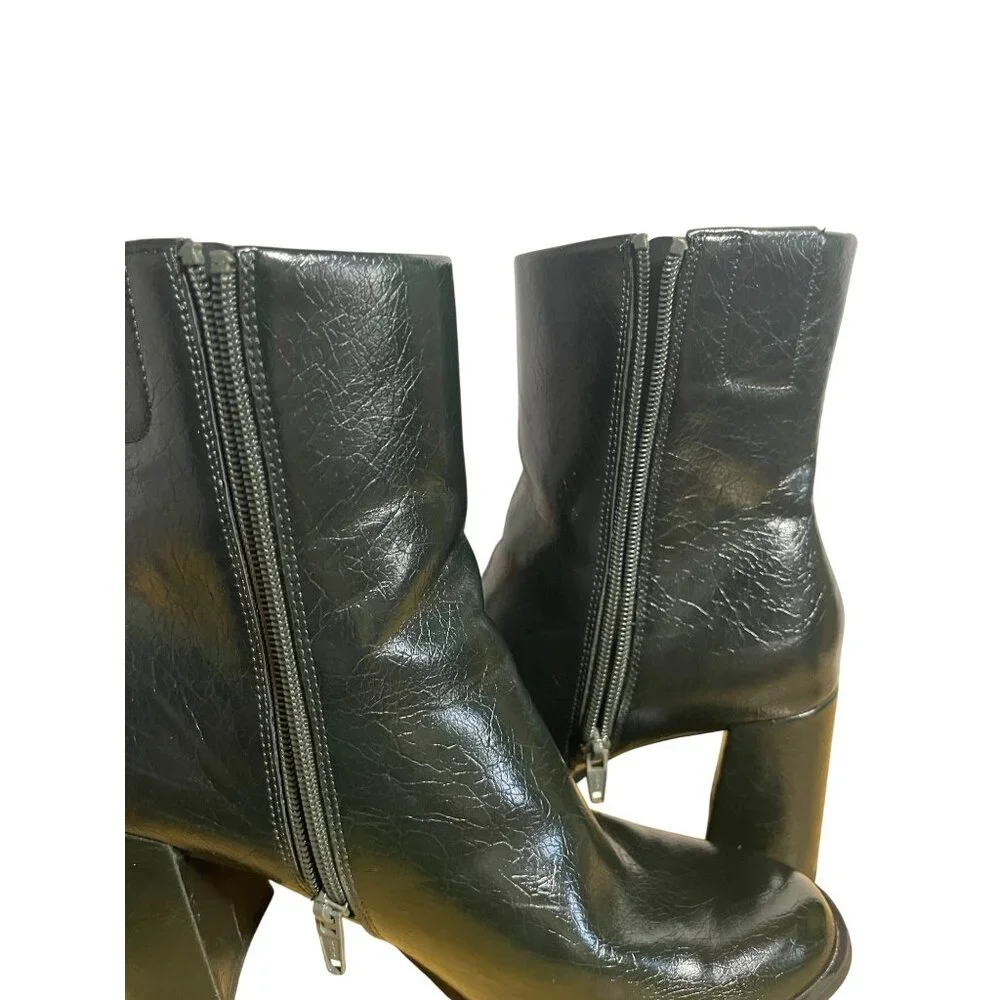 A New Day Womens Green Faux Leather Block Heel Ankle Boots Size 8 - Picture 6 of 9